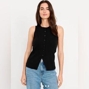 Black Sleeveless ribbed Button-Up Top